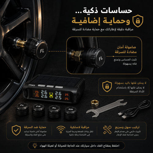 جهاز مراقبة ضغط إطارات السيارة TPMS لاسلكي مع شاشة LCD